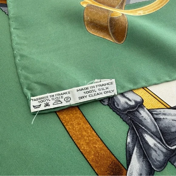 Hermes Silk Scarf with Gold Tack & Green Border - Picture 3 of 12